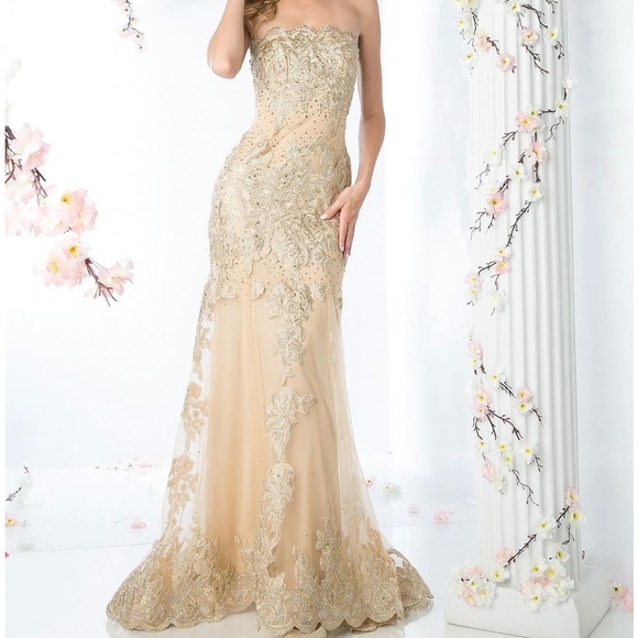 cinderella Divine Dresses & Skirts - Cinderella Divine Gold/Nude Strapless Prom Dress in Size 8